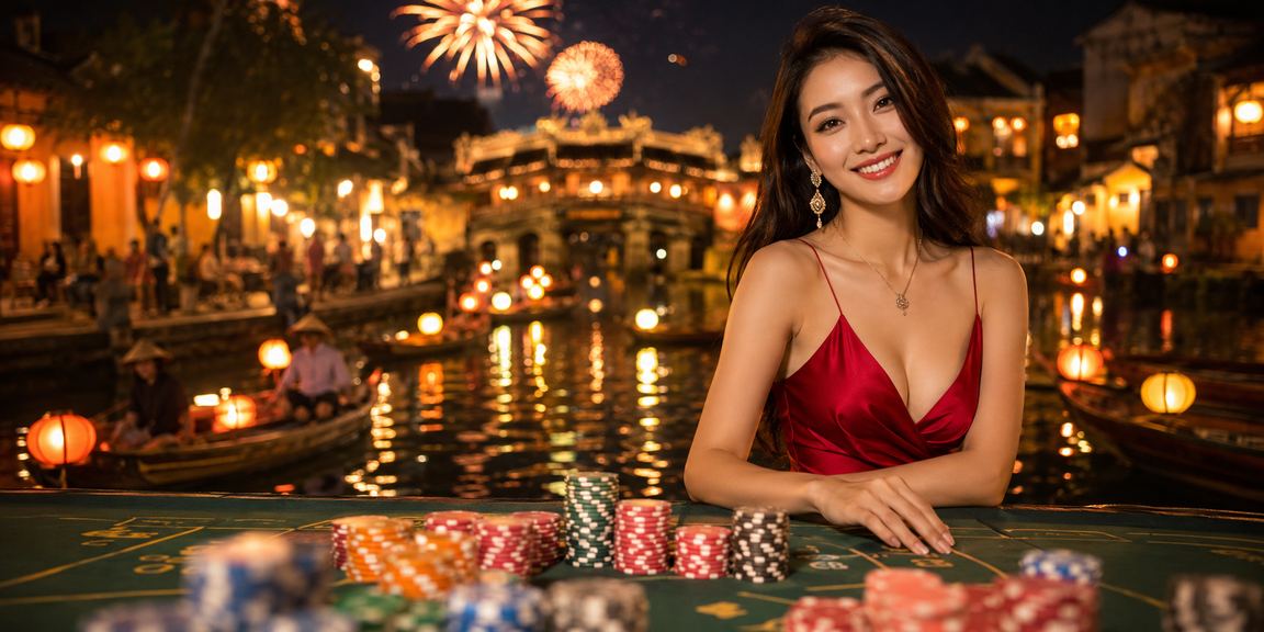 Người dùng Hội An sử dụng nền tảng cá cược trực tuyến trong không khí chợ đêm