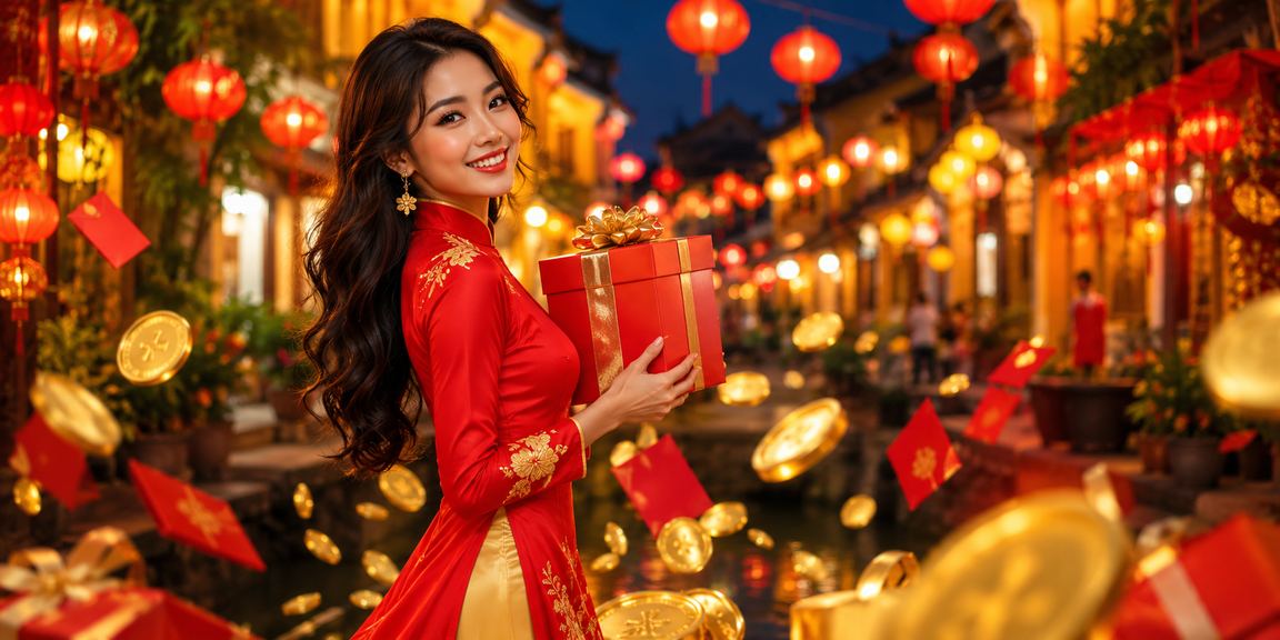 Phong bì đỏ may mắn và đèn lồng Hội An trong không khí lễ hội cá cược