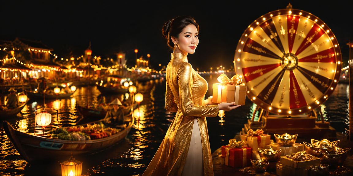 Cô gái áo dài tại Hội An tham gia roulette casino trực tuyến trong không khí lễ hội