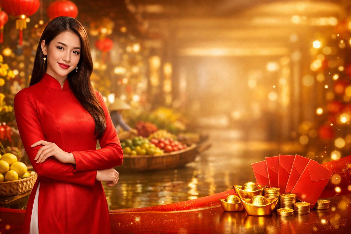 Cô gái áo dài vùng Mekong nhận phong bì đỏ may mắn từ casino online