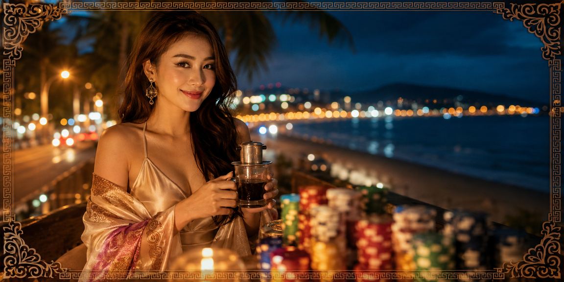 Du khách tại resort Mũi Né vừa uống cà phê vừa xem kèo thể thao trên điện thoại